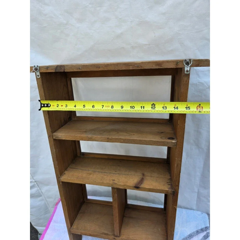 ​Vintage Rustic Wood Wall Shelf Unit – Small Curio Display Cabinet Cubbies 28.5